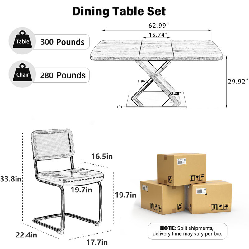 Modern Expandable Space-Saving Dining Table Set, Black, Natural