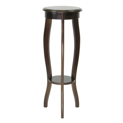31.5 Inch Round Pedestal Stand with Open Bottom Shelf and Flared Legs,Brown