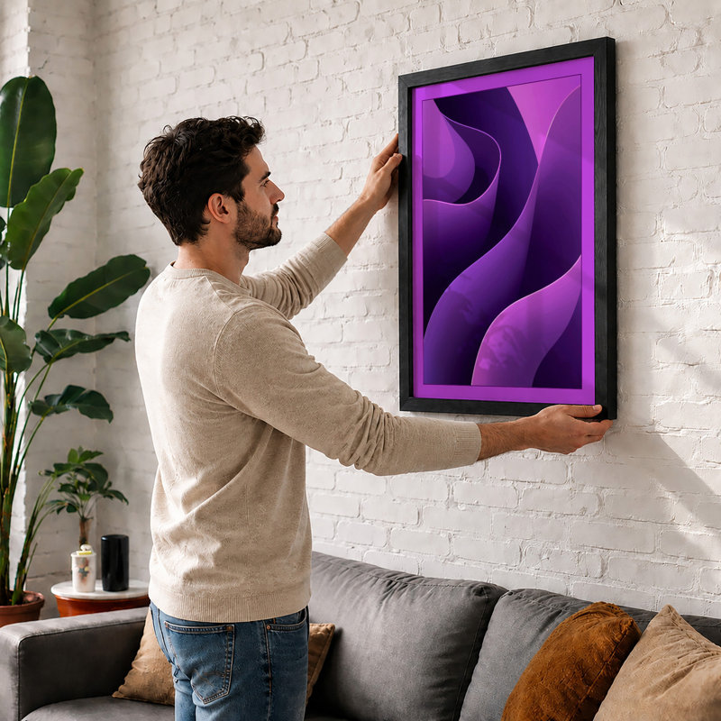 Purple Waves Modern - Framed Print, A1 - 84.1 x 59.4 cm, Oak