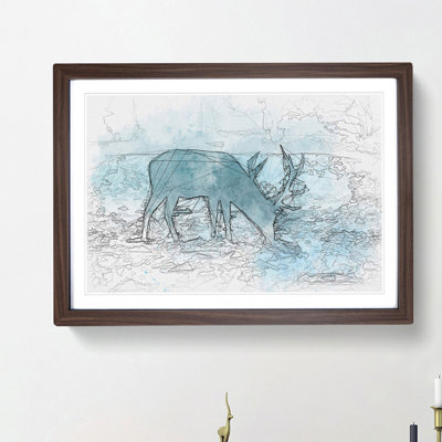 Grazing Stag - Picture Frame Graphic Art Print