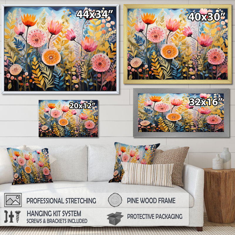 " Multicoloured Ferns Collage IV ", 30" H x 40" W x 1.5" D, Gold Floater Framed