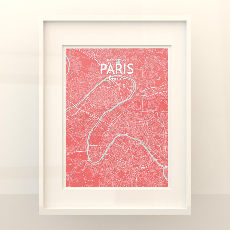 Paris City Map In Maritime - No Frame Print, 20cm H x 16cm W x 0.05cm D