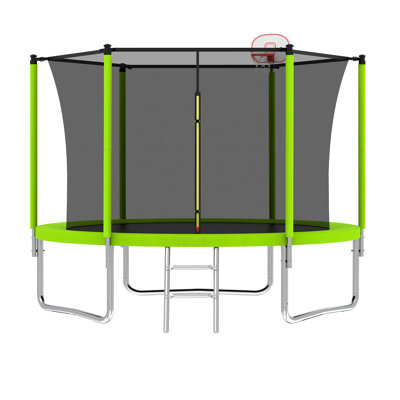 Trampoline For Kids, Basketball Hoop And Ladder, Outdoor Kids Trampoline With Safety Enclosure,Fast Assembly For Backyard Fun,ASTM Approved