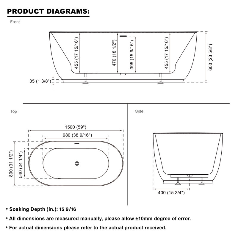 59'' x 31.5'' Freestanding Acrylic Bathtub