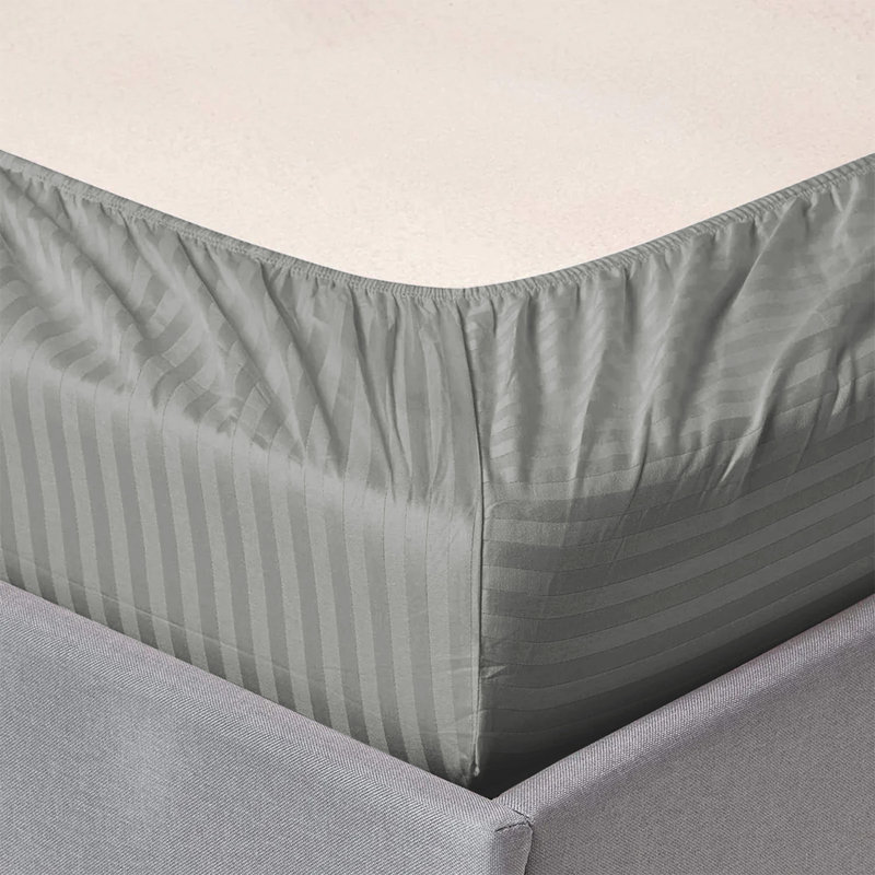 Spevek Soft & Cozy 40cm Extra Deep Pocket Microfiber Striped Fitted Sheet, Super King (180 x 200 cm), Grey