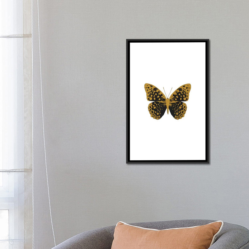 «Butterfly», impression sur toile en noir, H 26 po x l 18 po x P 1,5 po, Toile avec cadre noir, Pas de tapis