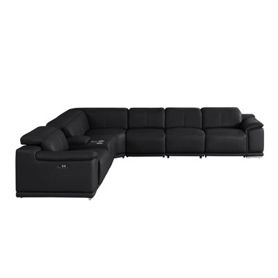 7-Piece L-Shaped Power Reclining Sectional In Genuine Leather – 3 Recliners