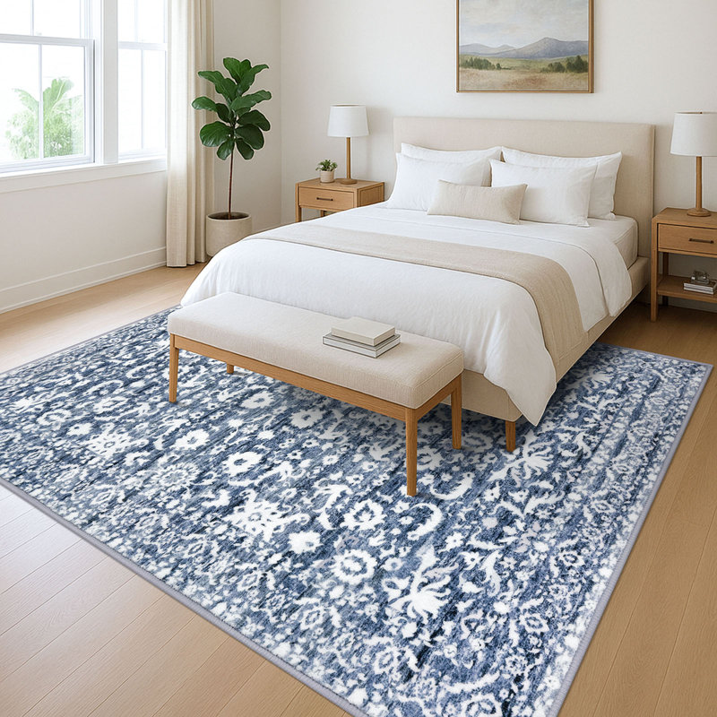 Vintage Floral Printed Washable Non-Slip Area Rug Living Room Rug Bedroom Rugs, Rectangle 8' x 10'