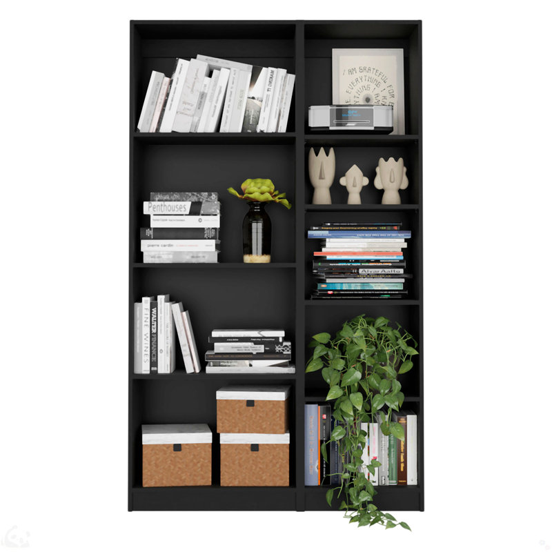 Black 2 Piece Living Room Set with 2 Bookcases, 71.7" H x 17.7" W x 11.7" D, Black