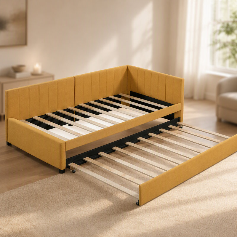 Lit de jour rembourré avec base de canapé-lit simple, Jaune