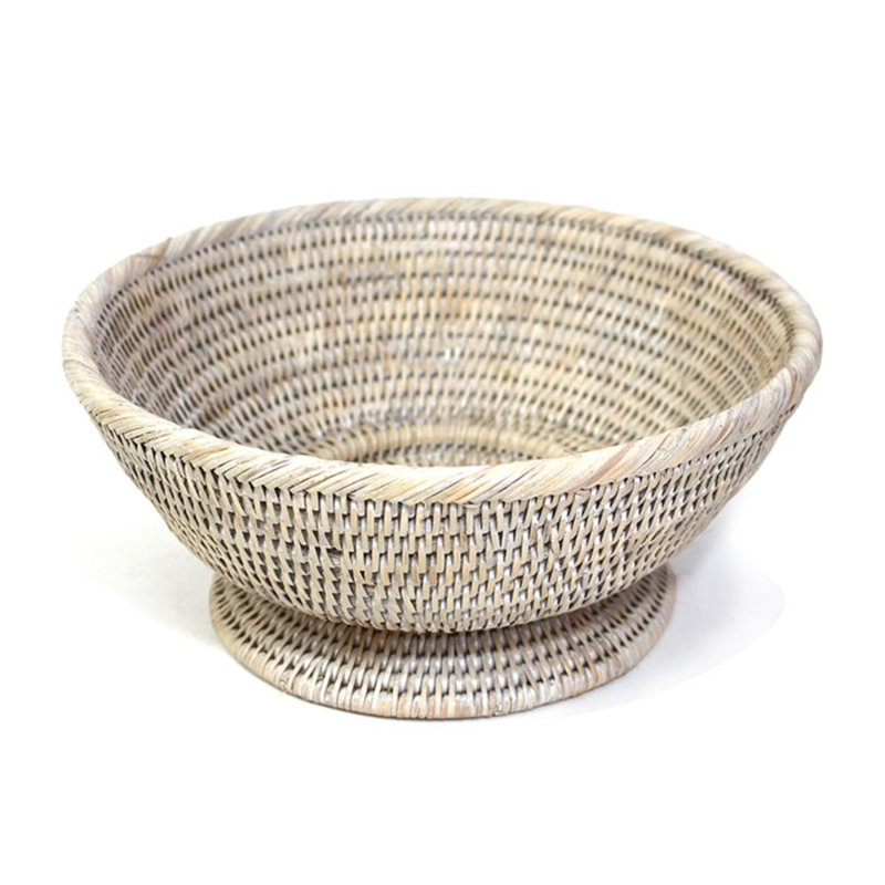 Panier rond à piédestal, Blanc délavé