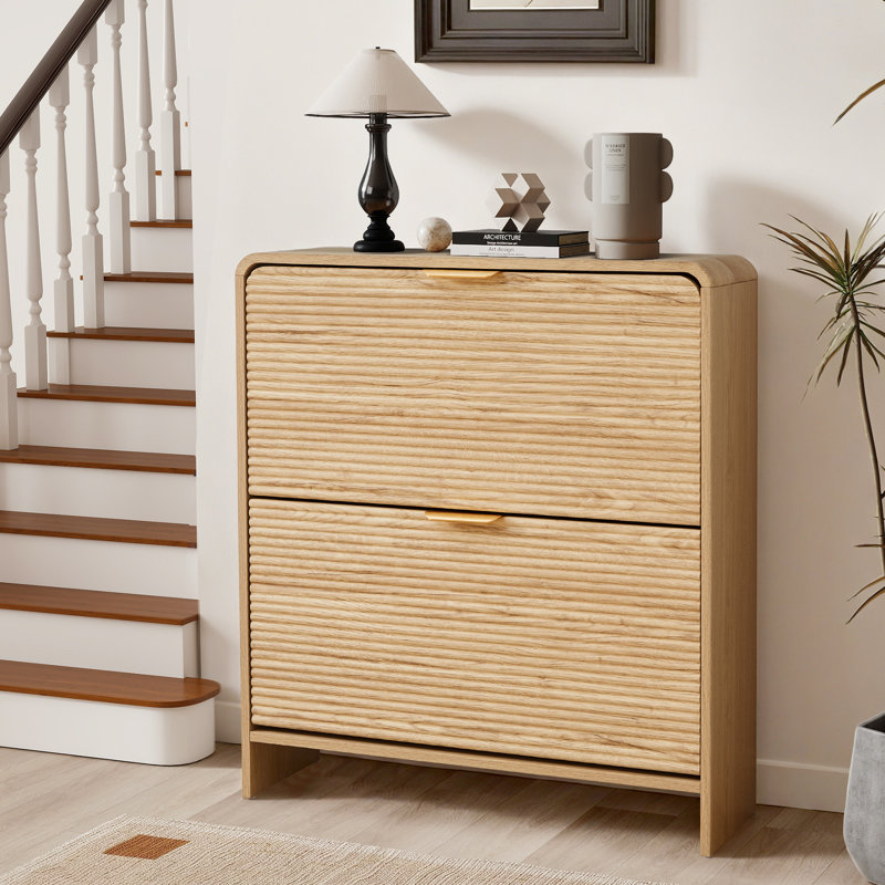 Armoire de rangement pour chaussures 16 paires avec 2 tiroirs rabattables, Naturel