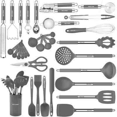32 Pcs Silicone Cooking Utensil Set,stainless Steel Kitchen Utensils Set,non-stick Heat Resistant,grey
