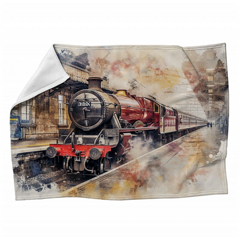Train Transportation Warm Machine Printed Throw Blanket, 50" W x 60" L