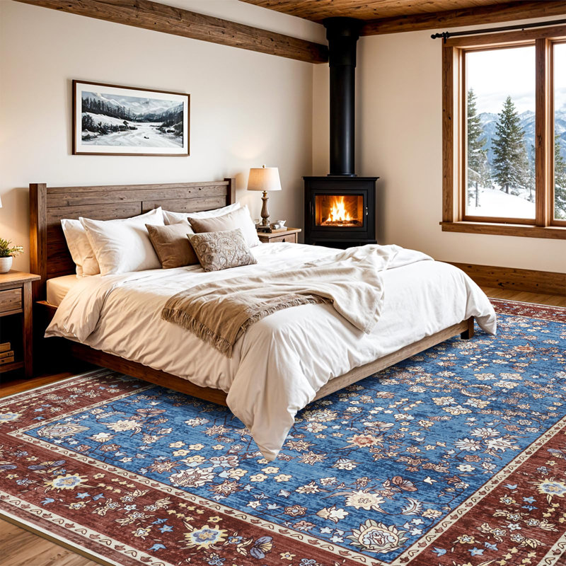 Large Oriental Floral Living Room Rug Washable Bedroom Rug Non-Slip Colorful Vintage Accent Floor Carpet For Home Decor
