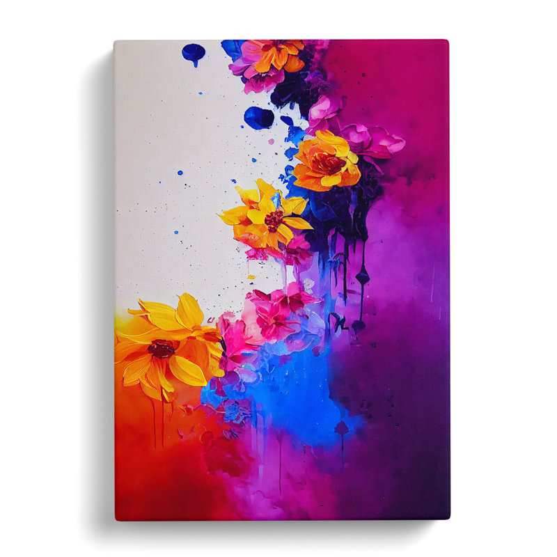 Flowers Dripping Paint No.5 Abstract - Wrapped Canvas Print, 50cm H x 35cm W
