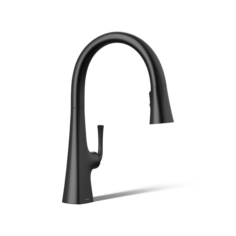Robinet de cuisine escamotable à poignée simple avec douchette à trois fonctions Graze, Noir mat