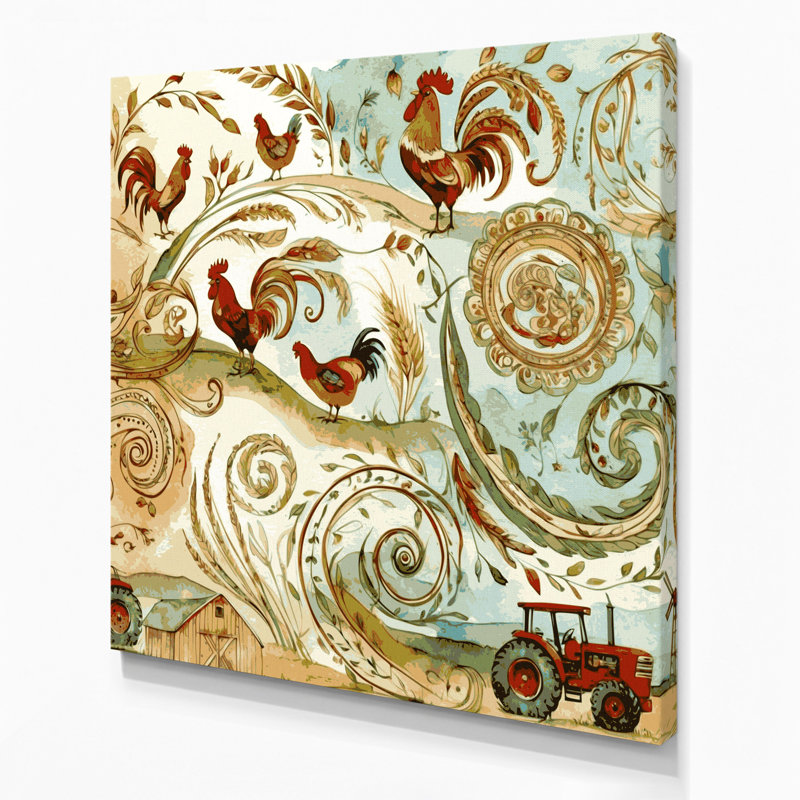 «Farm Paisley Designs», art mural sur toile beige, 12" H x 12" W