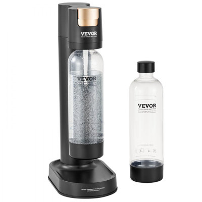 Machine à eau pétillante, machine à boissons gazeuses pour la gazéification à domicile, ensemble de démarrage à l'eau Seltzer avec 2 bouteilles en PET de 1 L sans BPA, compatible avec le cylindre de CO2 à visser de 60 L (non inclus) noir