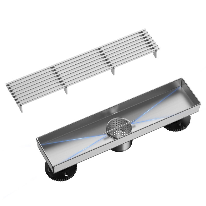 12" x 2.76" Linear Grid Shower Drain Trim, Brushed Nickel