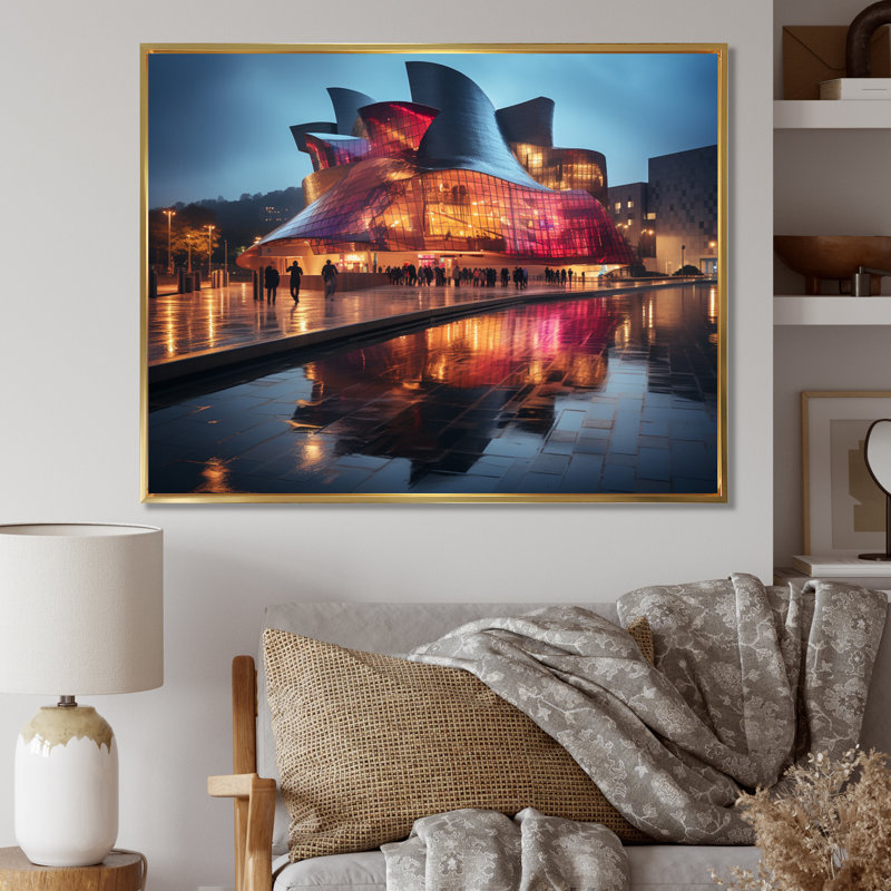 Spain Guggenheim Museum In Bilbaoin III - Spain Canvas Art Print, H 30 po x l 40 po x P 1,5 po, Cadre flottant doré