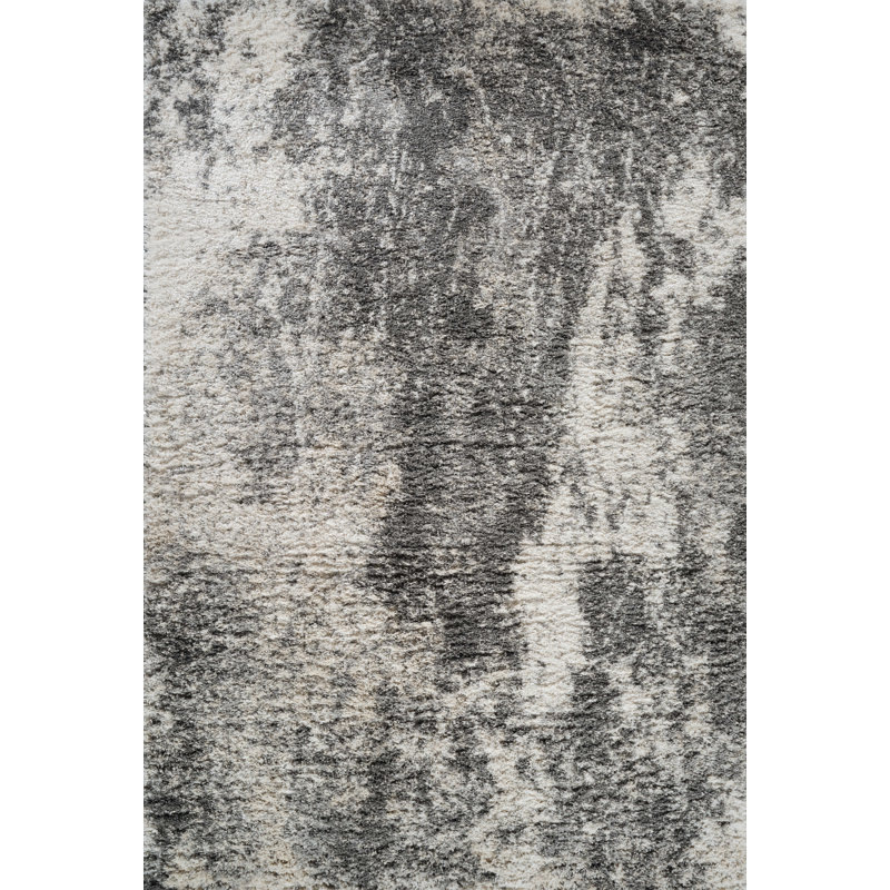 Elison Grey/Beige Indoor Plush Shag Rug, Rectangle 4'3" x 6'