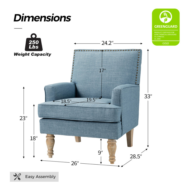 Broughton 26" Wide Polyester Armchair, Blue Polyester Blend
