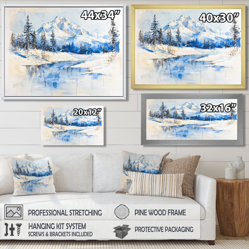 «Snowy Mountain Landscape In Winter II - Winter Landscape», reproduction d'art mural, H 30 po x l 40 po, Noir