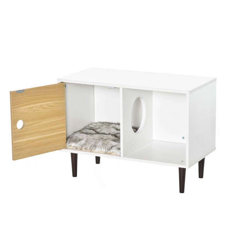 Maison pour chat en bois avec coussin moelleux, table d'appoint décorative pour chaton, maisonnette surélevée avec espace de rangement