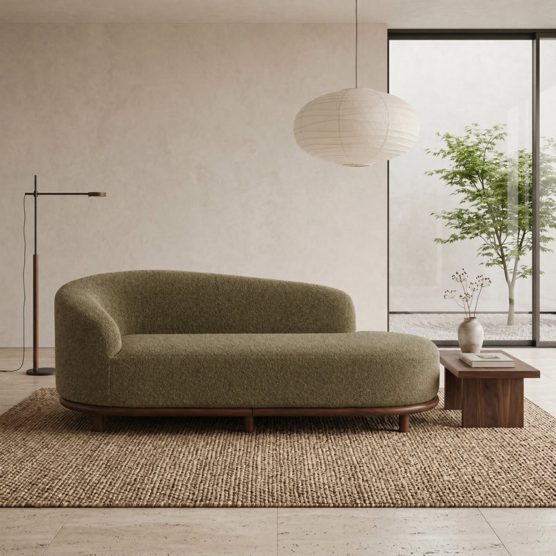 Chaise longue Ormsby Boucle avec base en noyer foncé, Vert sauge