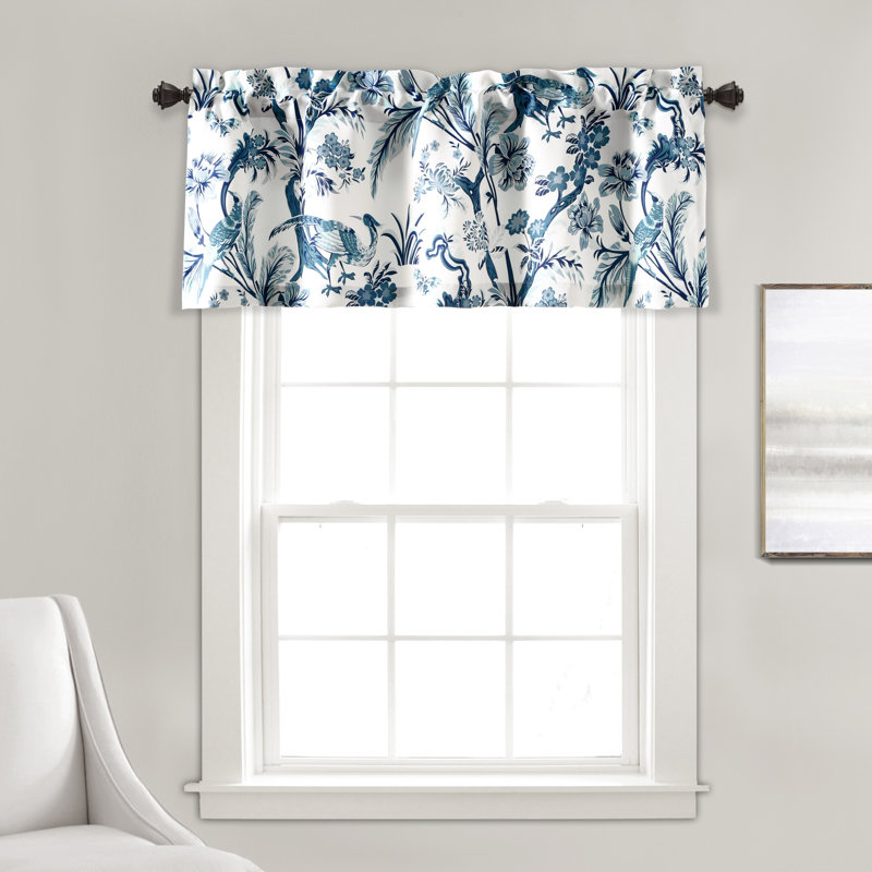 Dolores Blue and White Peacock Floral Light Filtering Valance