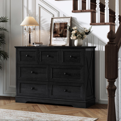 Farmhouse 7 Drawer Bedroom Dresser, Wood Tall Chest of Drawers, Closet Storage for Bedroom by August Grove