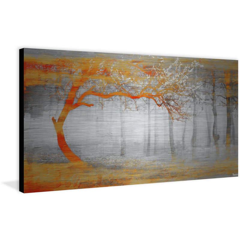 «Orange Shine» par Parvez Taj - peinture sur métal sans cadre, H 30 po x l 60 po x P 1,5 po