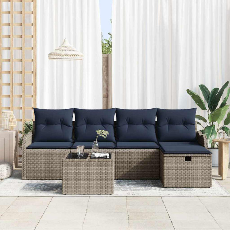 Ensemble de canapé de jardin avec coussins 6 pièces vidaXL, Coussin bleu marine / structure grise