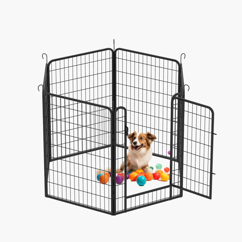 Heavy Duty Black Metal 6-Panel Pet Playpen with Door