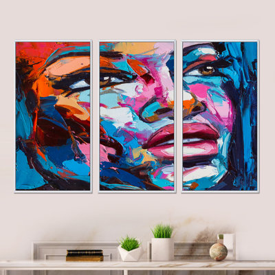 «Colorful Colorful Portrait Of A Young Woman III», reproduction sur toile 3 pièces
