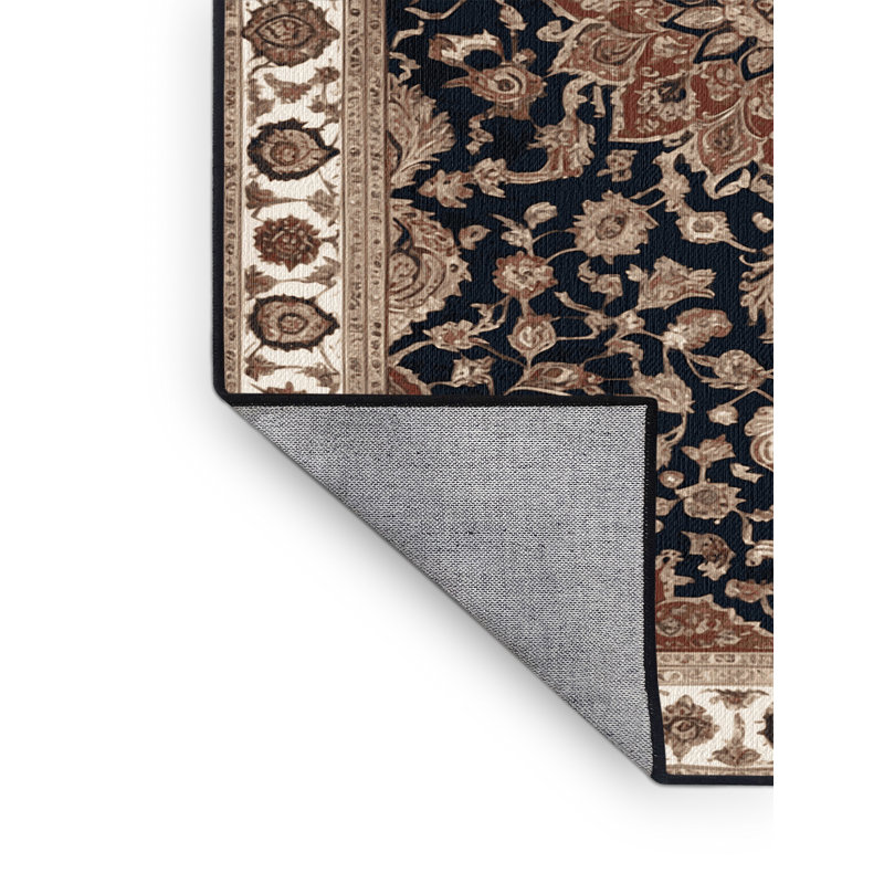 Machine Washable Persian Brown Area Rug, Round 3'