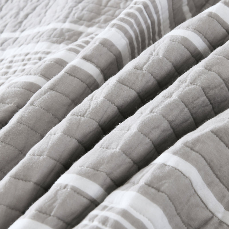 Ensembles de courtepointe 100% coton 98 po x 106 po DDUOXIN - 1 courtepointe avec 2 taies décoratives, Gris / Blanc