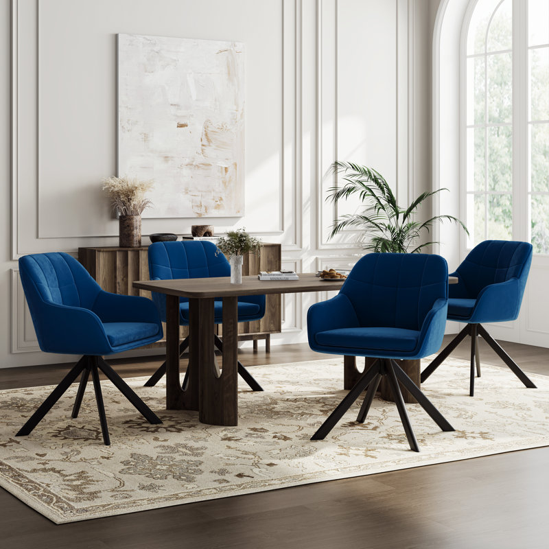 51cm H Upholstered Arm Dining Chair For Kitchen Dining Living Room, Blue Velvet