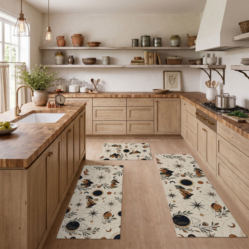 Botanical Celestial Non-Slip Washable Kitchen Mats