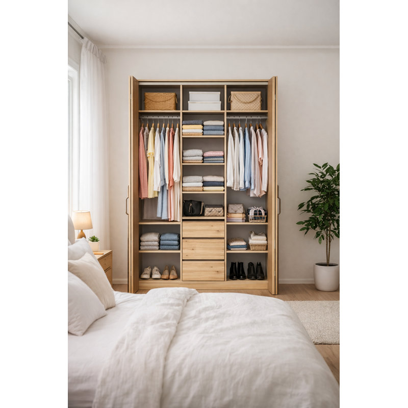 4 Door Laminate Wardrobe, 170, ARTISAN OAK