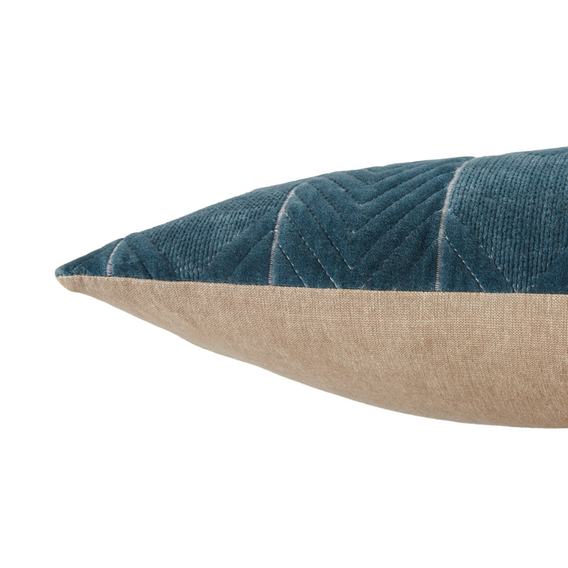 Amily 100% Cotton Lumbar Pillow, Blue Chevron, Rectangle 16" H x 24" W, Down