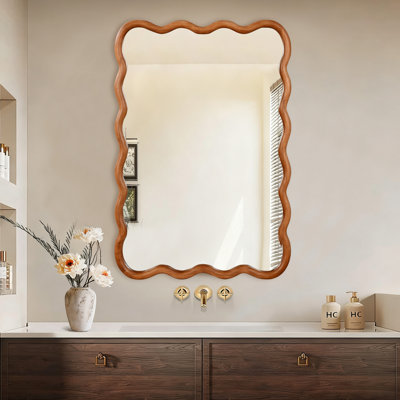 Miroir décoratif naturel en bois naturel ondulé rectangulaire