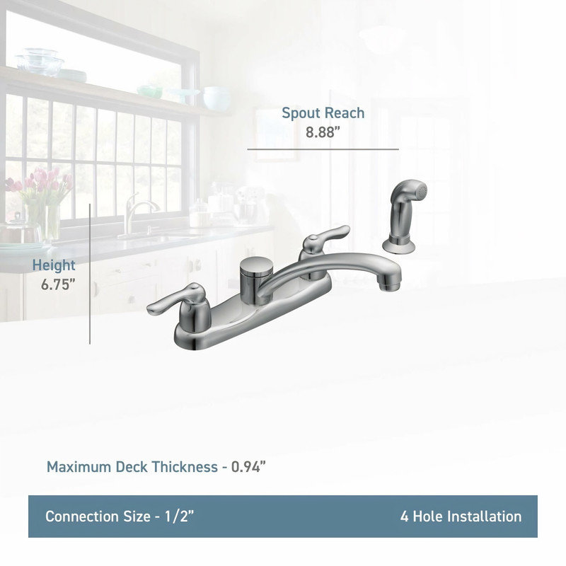 MOEN Chateau Two Handle Standard Kitchen Faucet with Side Sprayer in Chrome