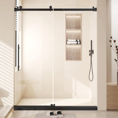 Portes de douche en verre, porte de salle de bain coulissante, joint étanche, porte de douche en verre sans cadre, installation facile, verre trempé de 8 mm, tube rond en nickel brossé