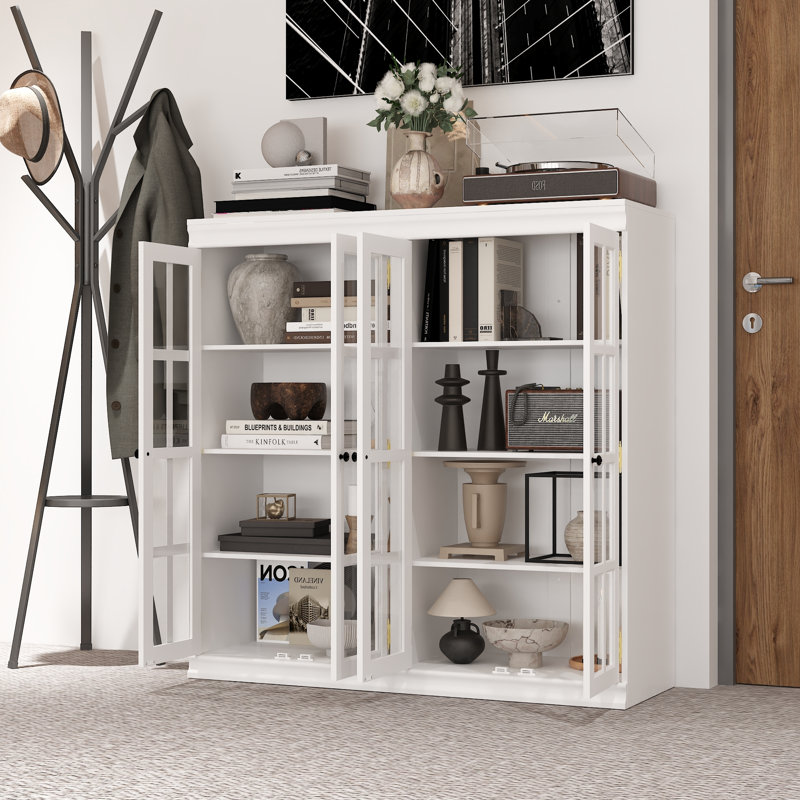 47.2 '' Four-Layer Square Combatable Bookcase With Glass Doors, White