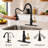 Pull‑Down High‑Arc Single‑Handle Kitchen Sink Faucet with 3‑Function Spray Head and 10‑Inch Deck Plate, Modern Kitchen Faucet,Black Gold-86764199