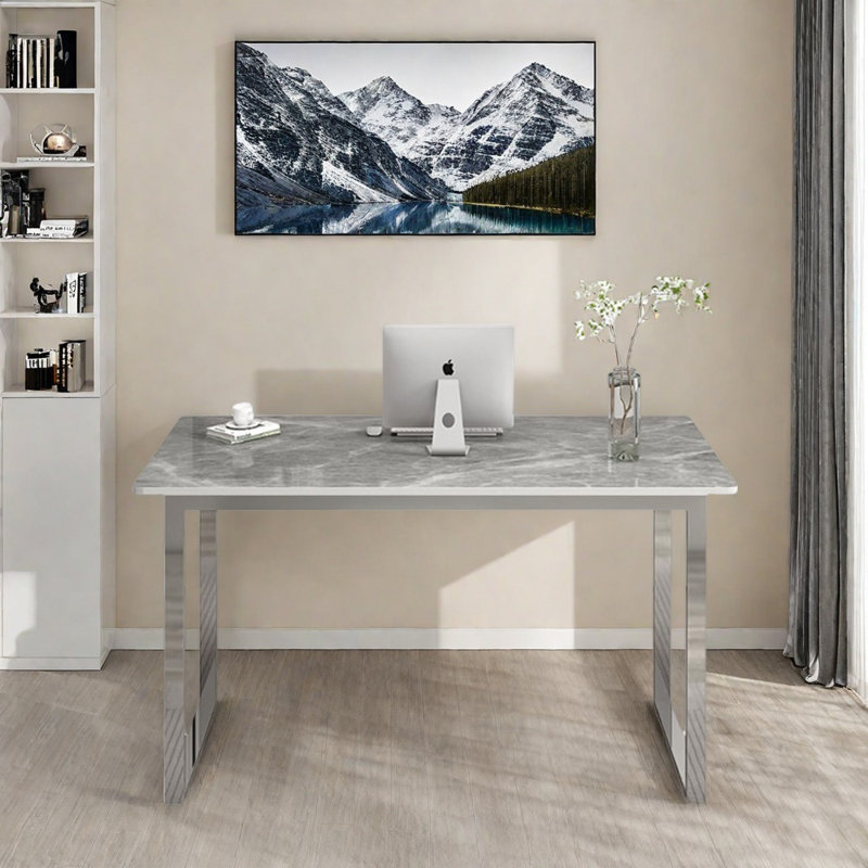 Bureau en acier inoxydable Minimalist, Gris clair, H 29,52 po x l 47,24 po x P 23,62 po
