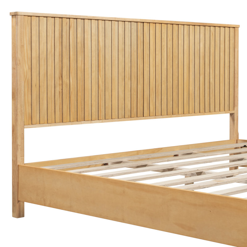 Aurelin Modern Natural Wood Bed Frame With Reeded Headboard And Elegant Ball Legs, King