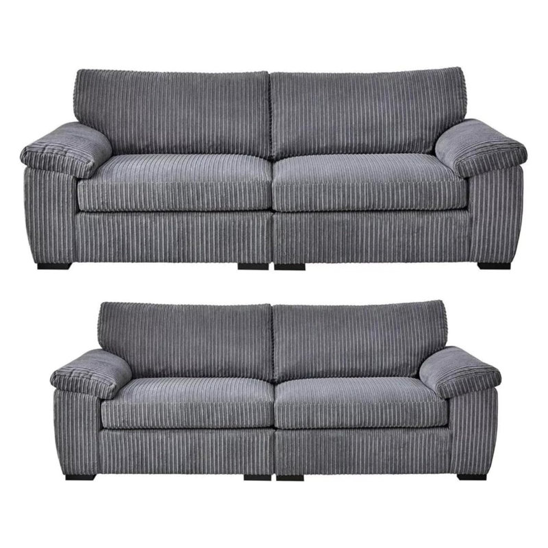 Amalfi 5 Seater Two Piece Jumbo Cord Soft Fabric Living Room Sets Set With Split Living Room Sets Design, Grey
